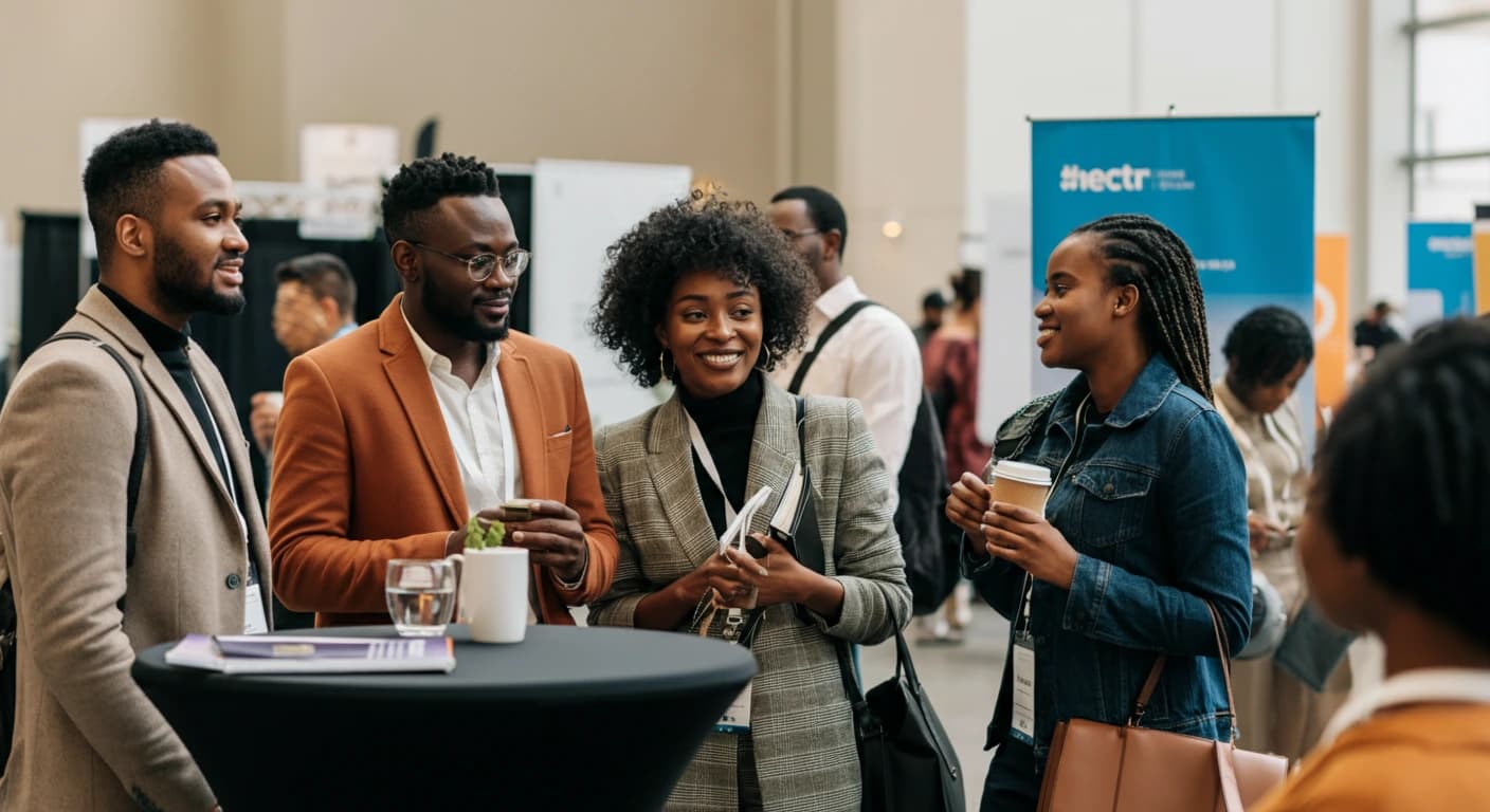 An image of black young people networking at an event
